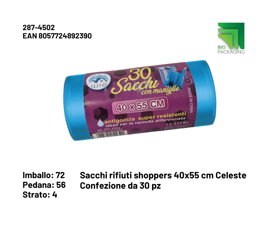 Immagine Sacchi rifiuti shoppers 40x55 cm celeste conf.30pz