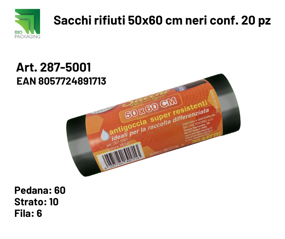 Immagine Sacchi rifiuti 50*60 cm nero conf. 20pz