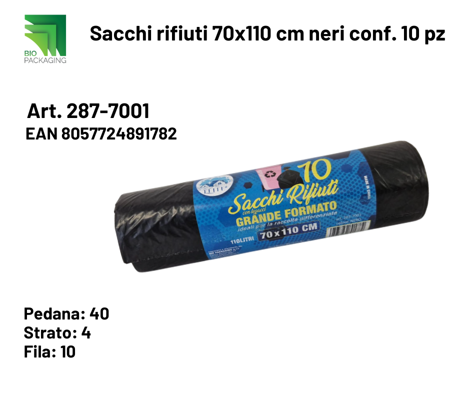 Immagine Sacchi rifiuti 70x110 cm nero conf. 10pz
