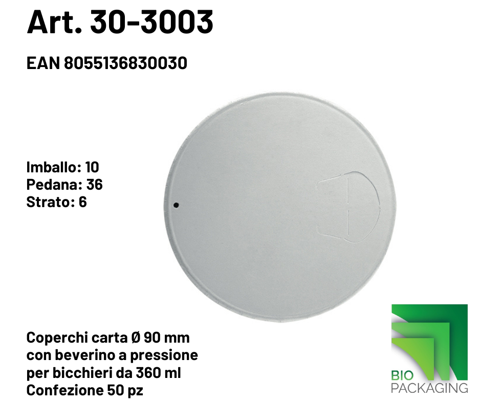 Immagine Coperchi carta Ø 90mm per bicchieri da 360ml conf. 50pz con beverino a pressione