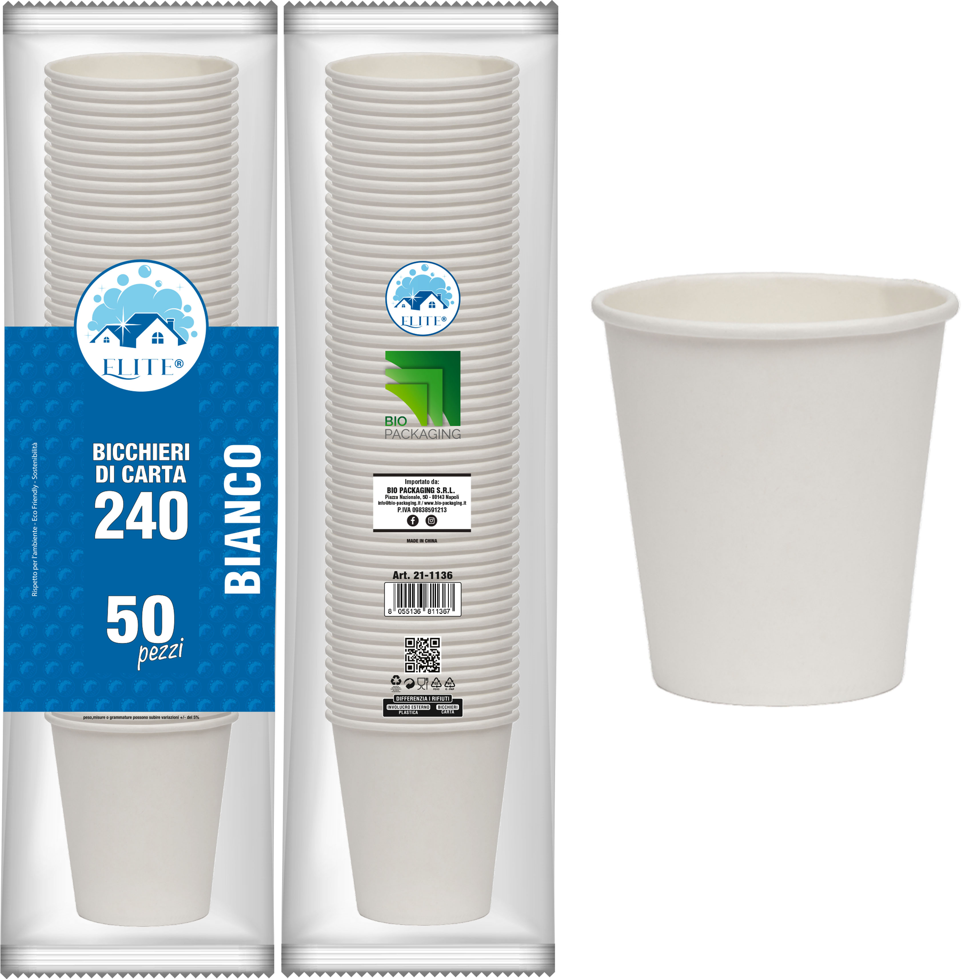 Immagine Bicchieri carta 240ml bianchi conf. 50 pz