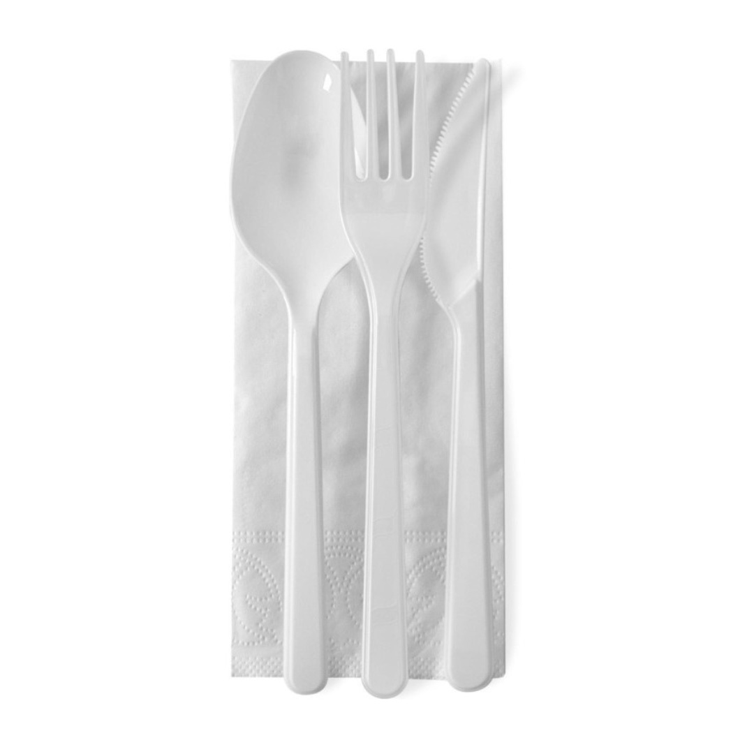 Immagine Tris premium bianchi reusable forc/colt/cucch +tov conf. 100 pz
