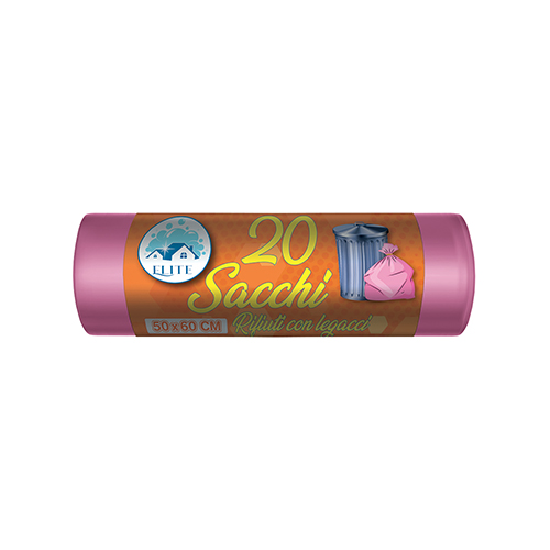 Immagine Sacchi rifiuti con legacci 50x60 cm rosa conf. 20 pz
