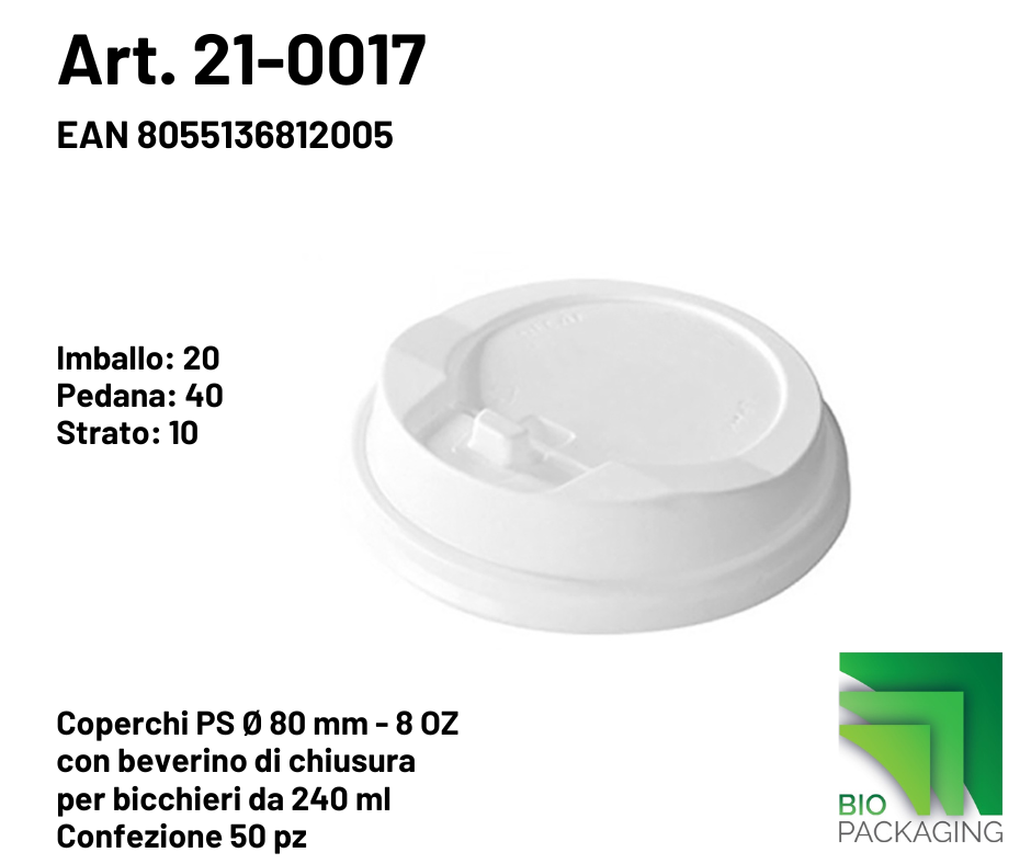 Immagine Coperchi ps Ø 80mm (8 oz) conf. 50 pz con beverino di chiusura