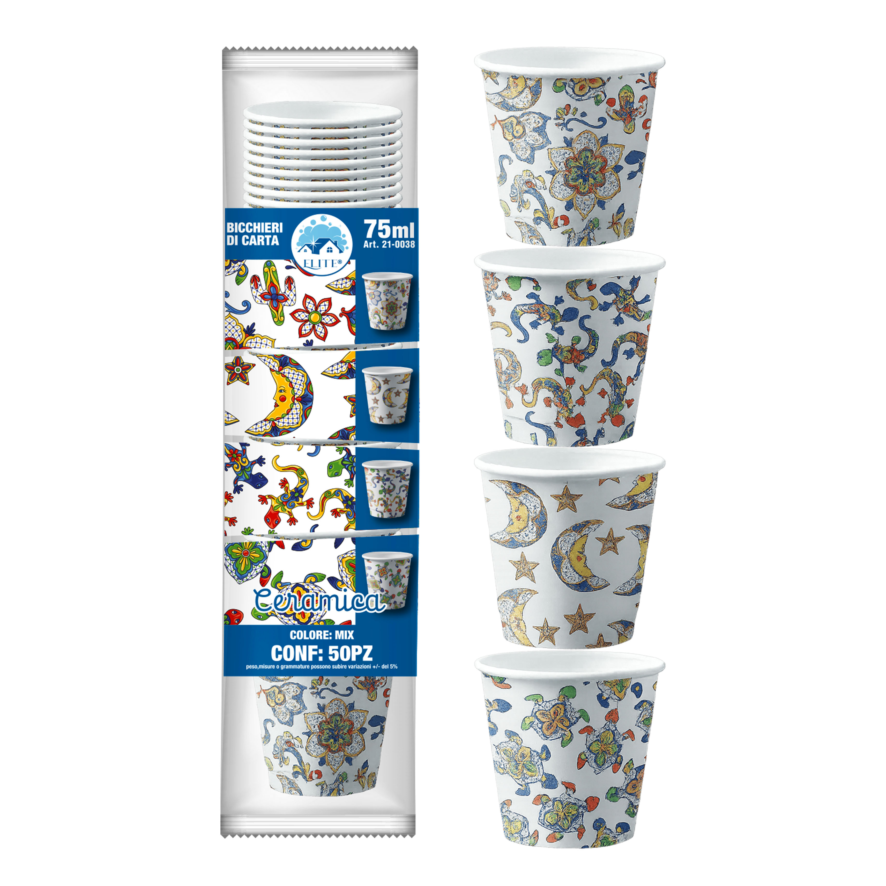 Immagine Bicchieri carta 75 ml dec. ceramica conf 50 pz