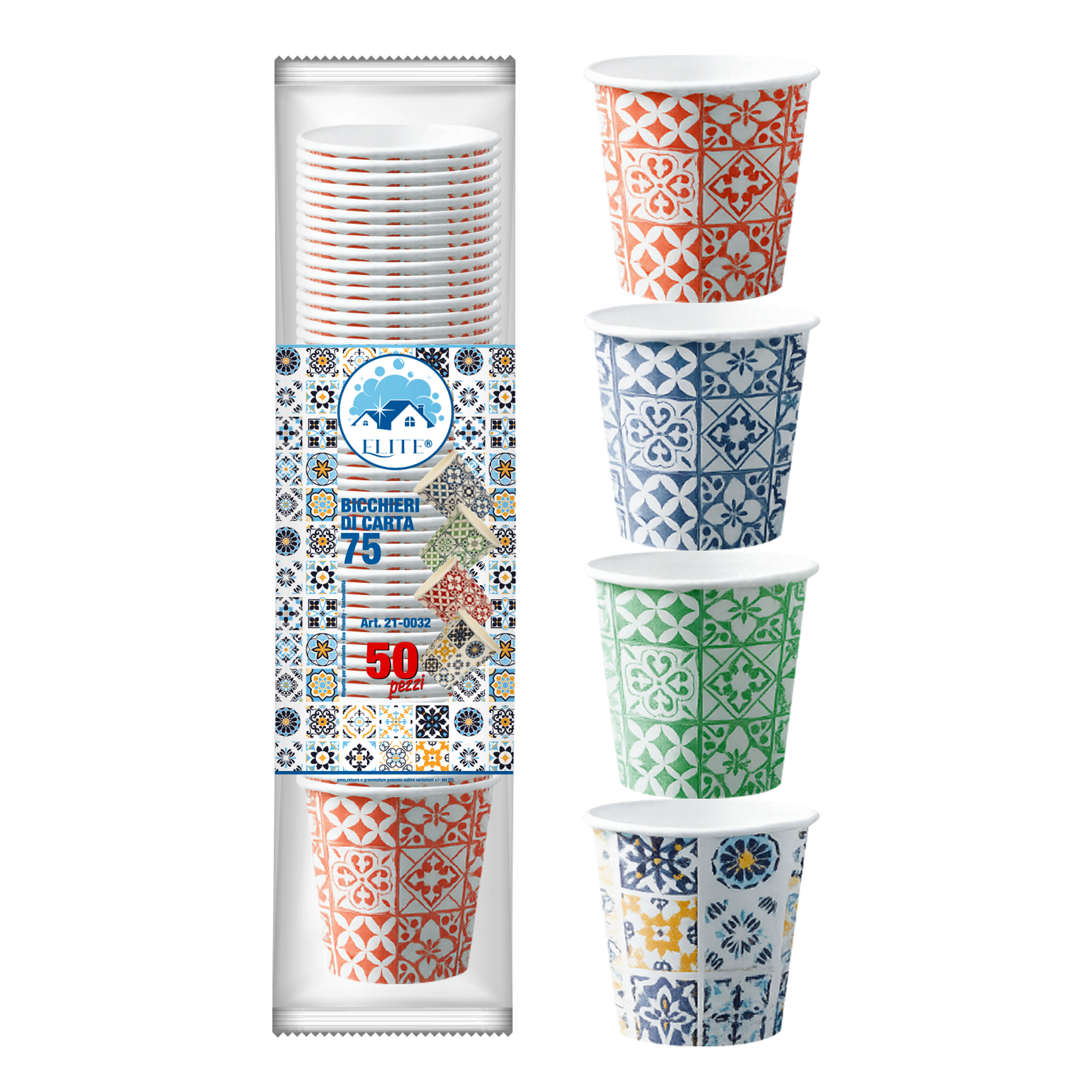Immagine Bicchieri carta 75 ml maioliche conf. 50 pz