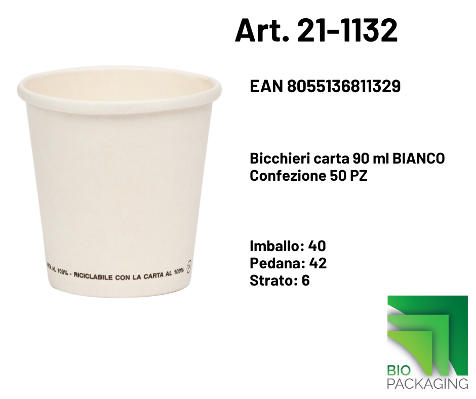 Immagine Bicchieri carta 90ml bianchi conf. 50 pz