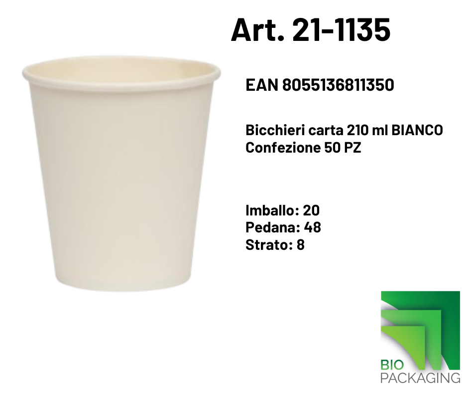 Immagine Bicchieri carta 210ml bianchi conf. 50 pz