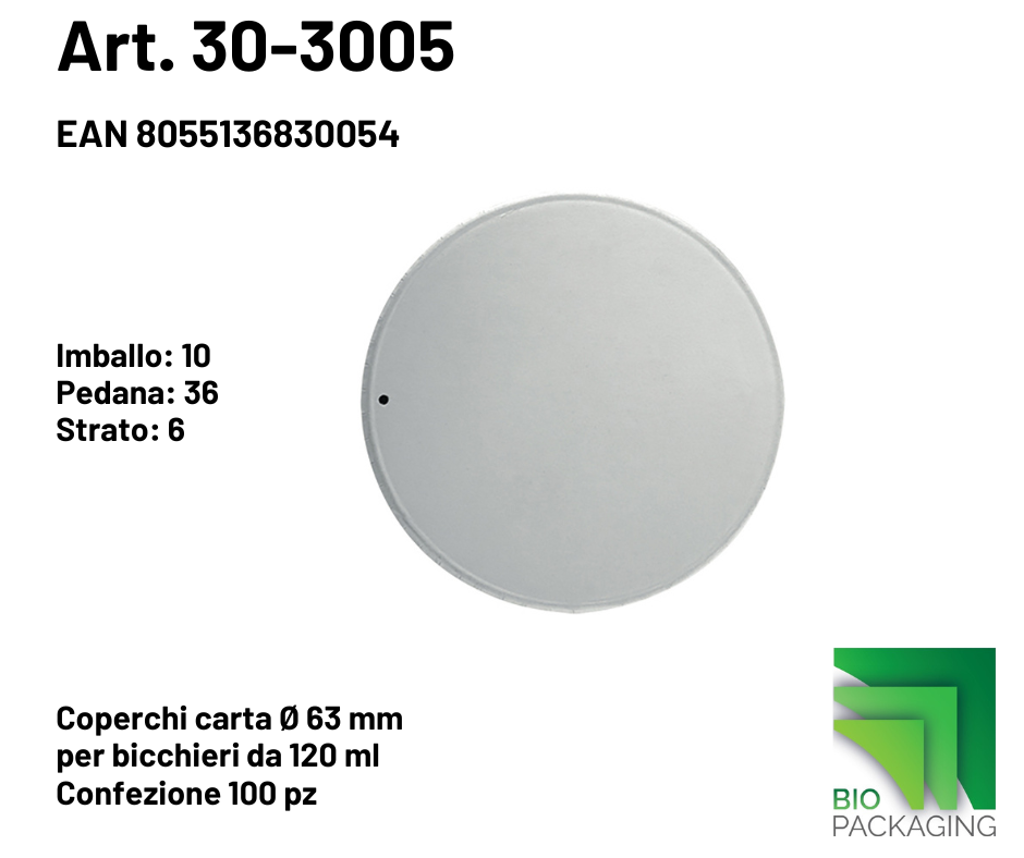 Immagine Coperchi carta Ø 63mm 120ml conf. 100 pz