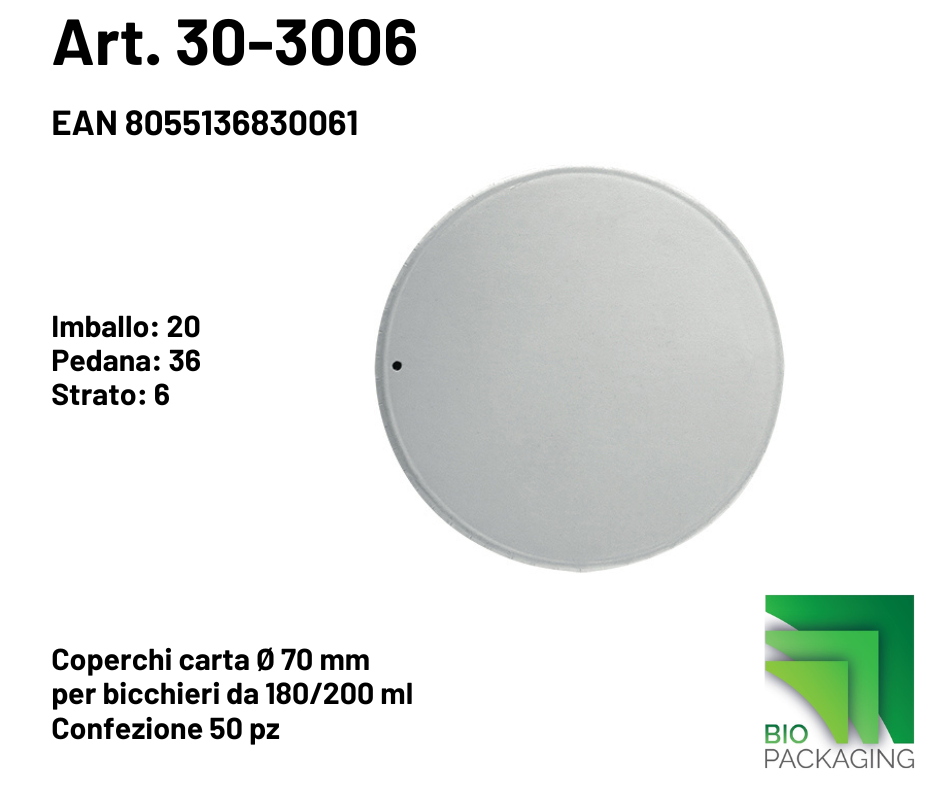 Immagine Coperchi carta Ø 70mm 180/200ml conf. 50 pz