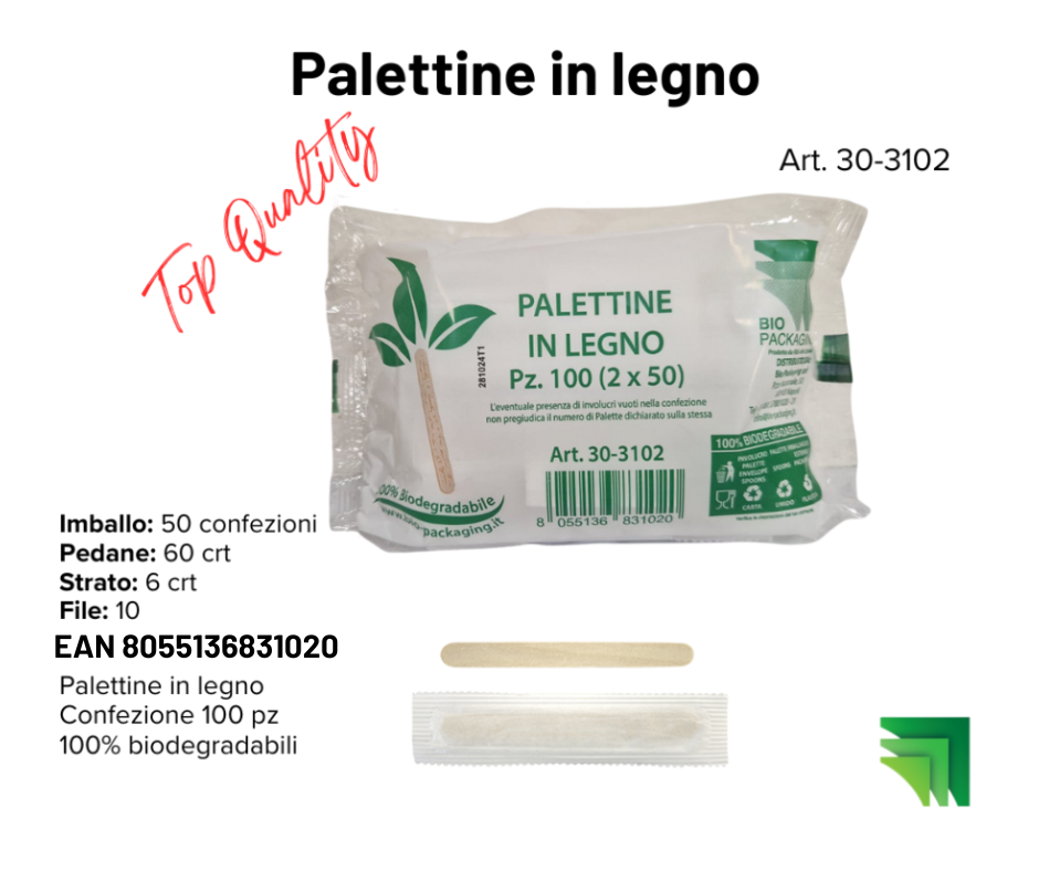 Immagine Palettine legno 90x9mm conf 100 pz (2x50) incarto singolo