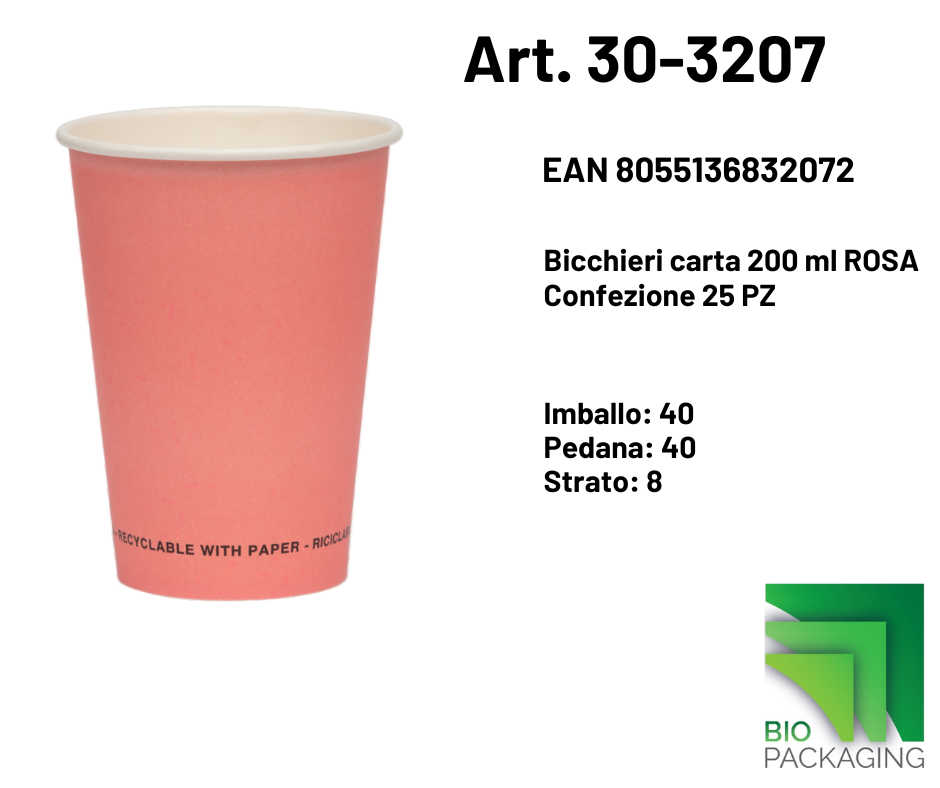Immagine Bicchieri carta 200ml rosa conf. 25 pz