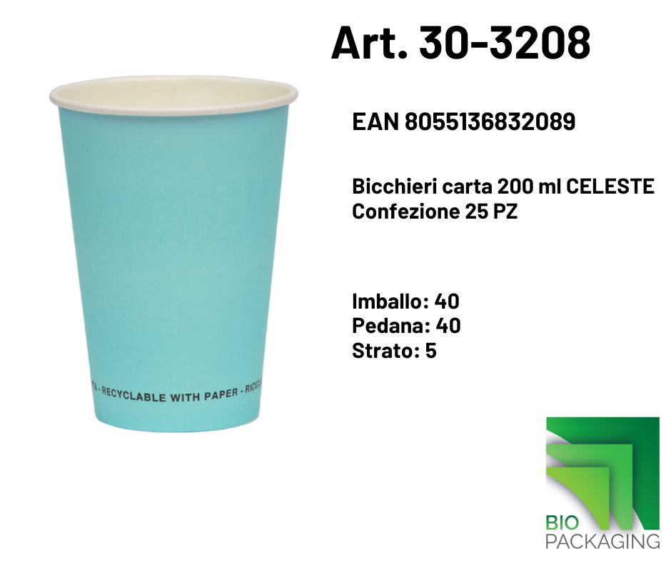 Immagine Bicchieri carta 200ml celeste conf. 25 pz