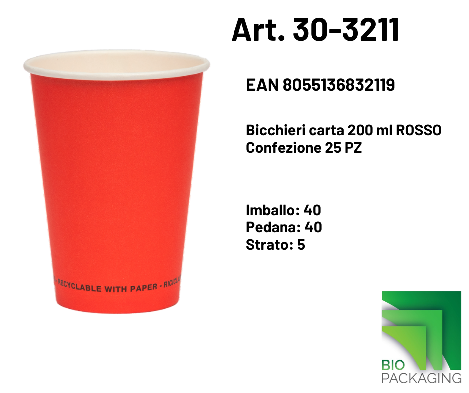 Immagine Bicchieri carta 200ml rosso conf. 25 pz