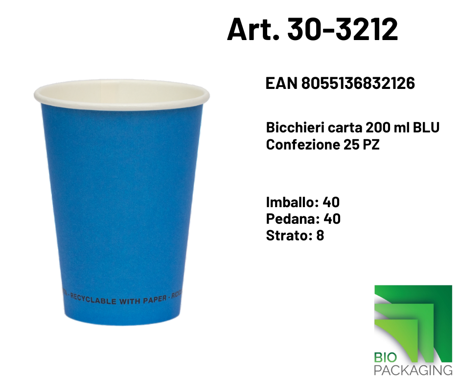 Immagine Bicchieri carta 200ml blu conf. 25 pz