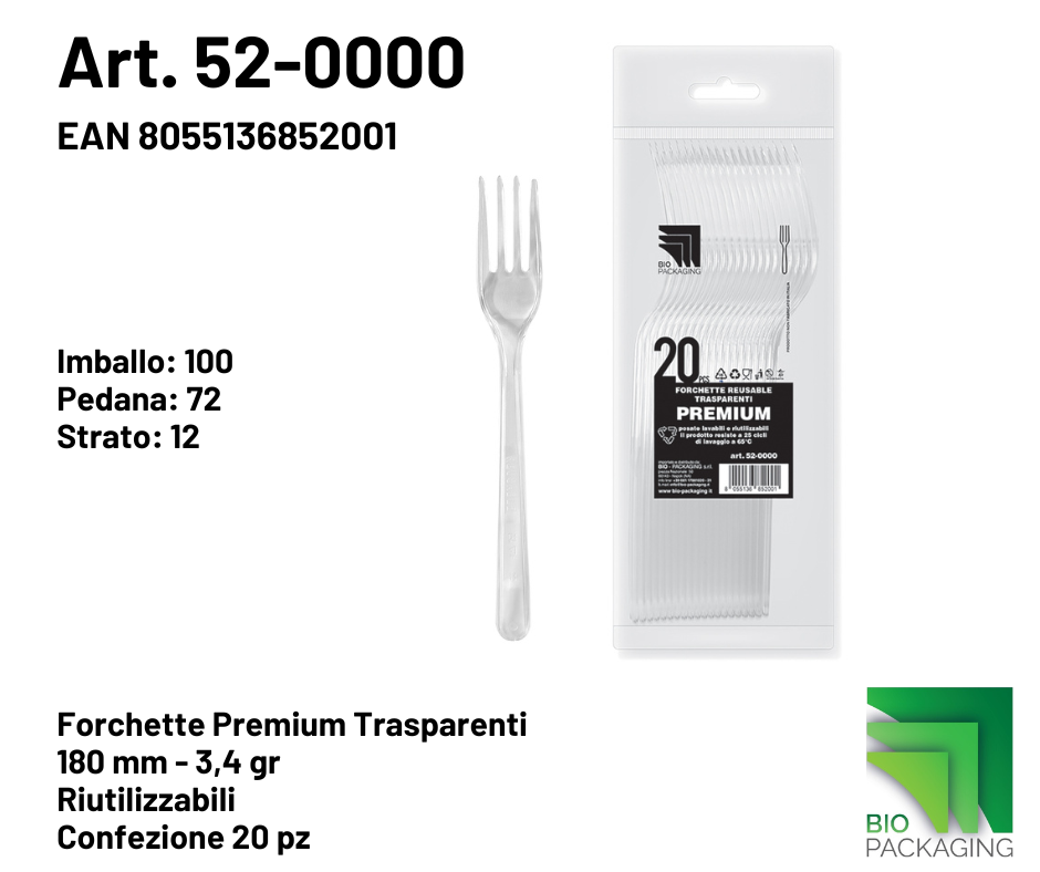 Immagine Forchette premium trasparenti reusable 180mm - 3,4gr conf. 20pz