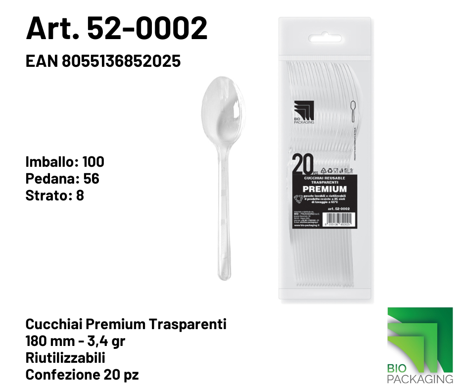 Immagine Cucchiai premium trasparenti reusable 180mm - 3,4gr conf. 20 pz