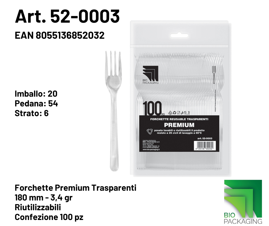 Immagine Forchette premium trasparenti reusable 180mm - 3,4gr conf. 100 pz