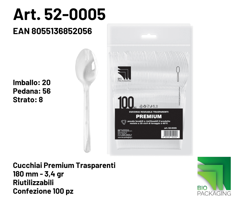 Immagine Cucchiai premium trasparenti reusable 180mm - 3,4gr conf. 100 pz