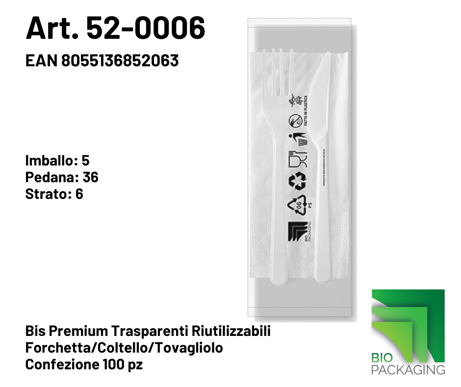 Immagine Bis premium trasparenti reusable forch/coltel/tovag conf. 100 pz