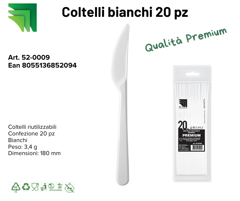 Immagine Coltelli premium bianchi reusable 180mm - 3,4gr conf. 20 pz