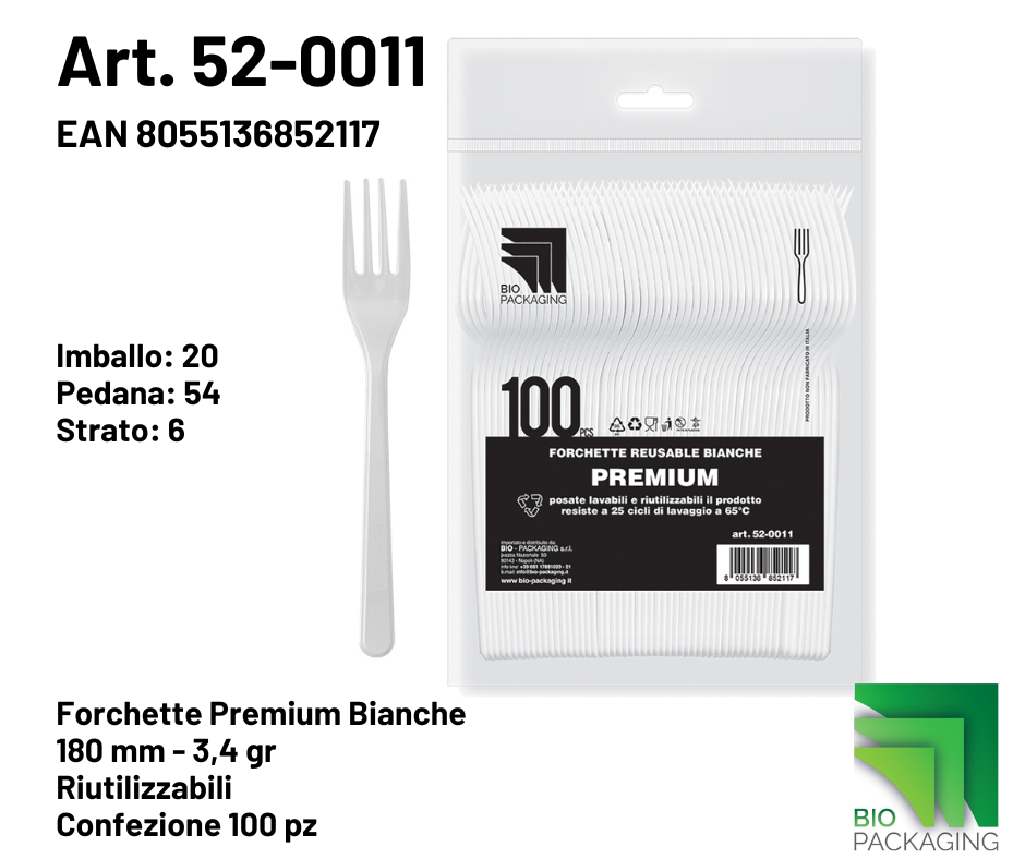 Immagine Forchette premium bianche reusable 180mm - 3,4gr conf. 100 pz