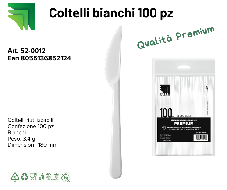 Immagine Coltelli premium bianchi reusable 180mm - 3,4gr conf.100pz