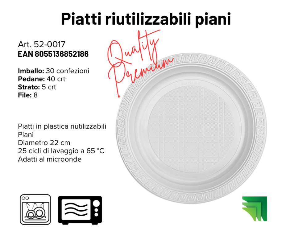 Immagine Piatti plastica reusable piani Ø22cm conf. 20 pz
