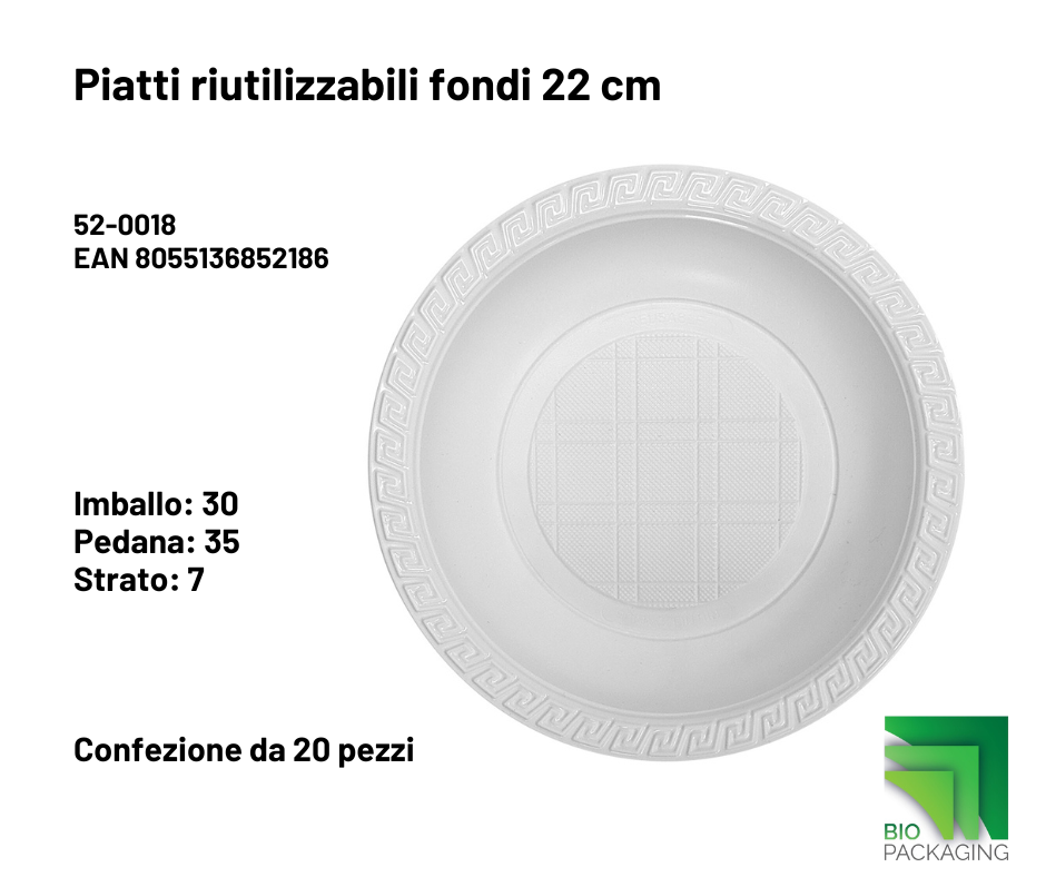 Immagine Piatti plastica reusable fondi Ø22cm conf. 20 pz