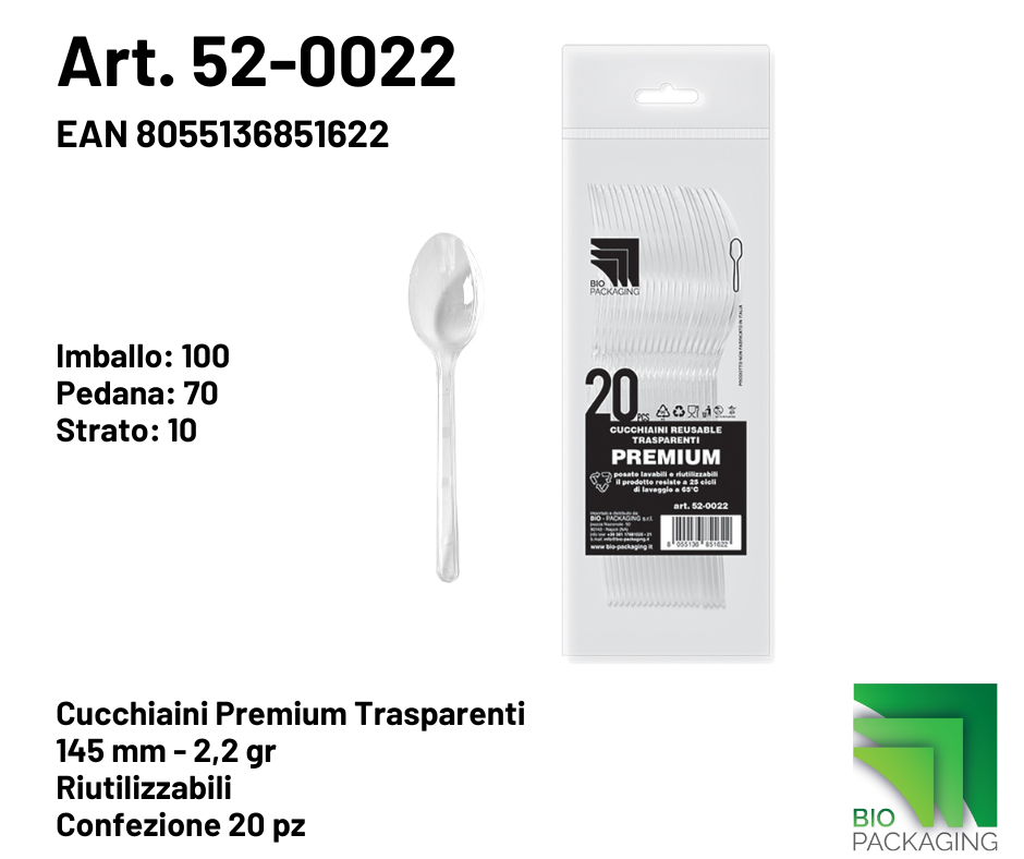 Immagine Cucchiaini premium trasparenti reusable 145mm 2.2gr conf. 20 pz