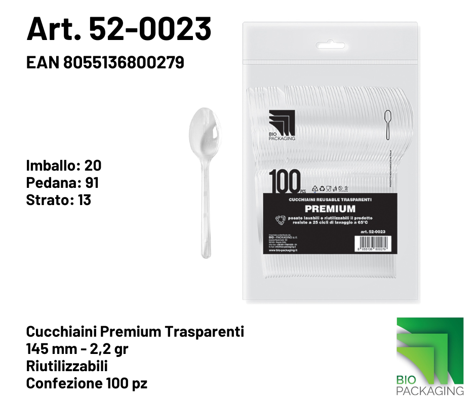Immagine Cucchiaini premium trasparenti reusable 145mm 2.2gr conf. 100 pz