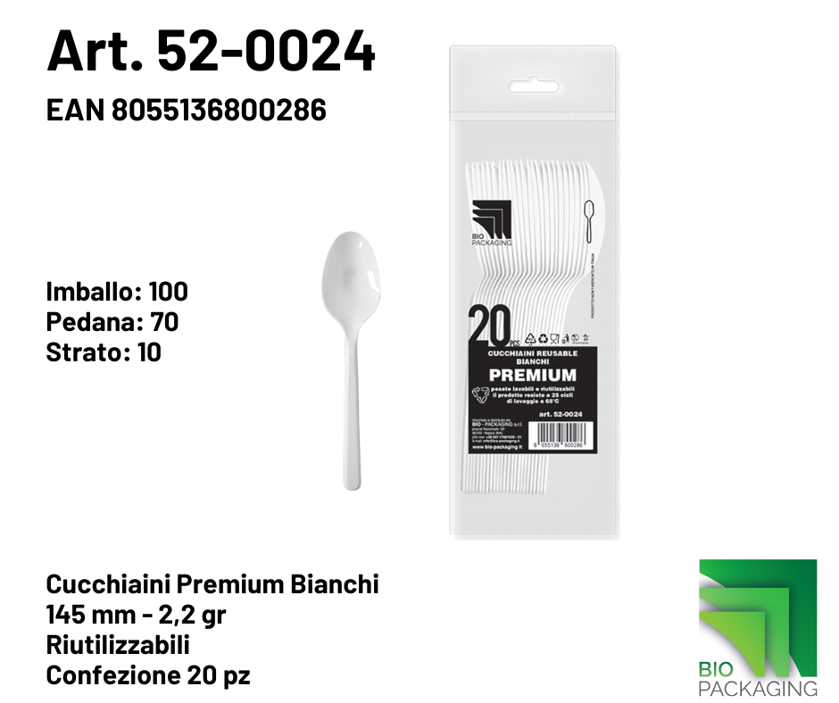 Immagine Cucchiaini premium bianchi reusable 145mm 2.2gr conf. 20 pz