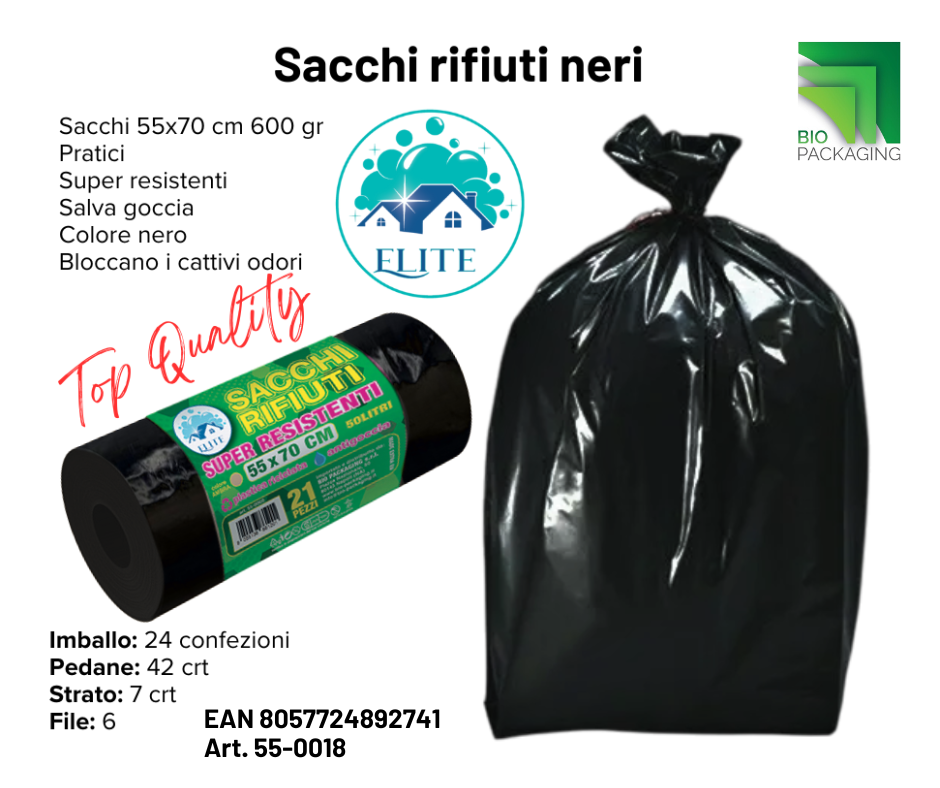 Immagine Sacchi rifiuti neri 55x70 cm gr 600