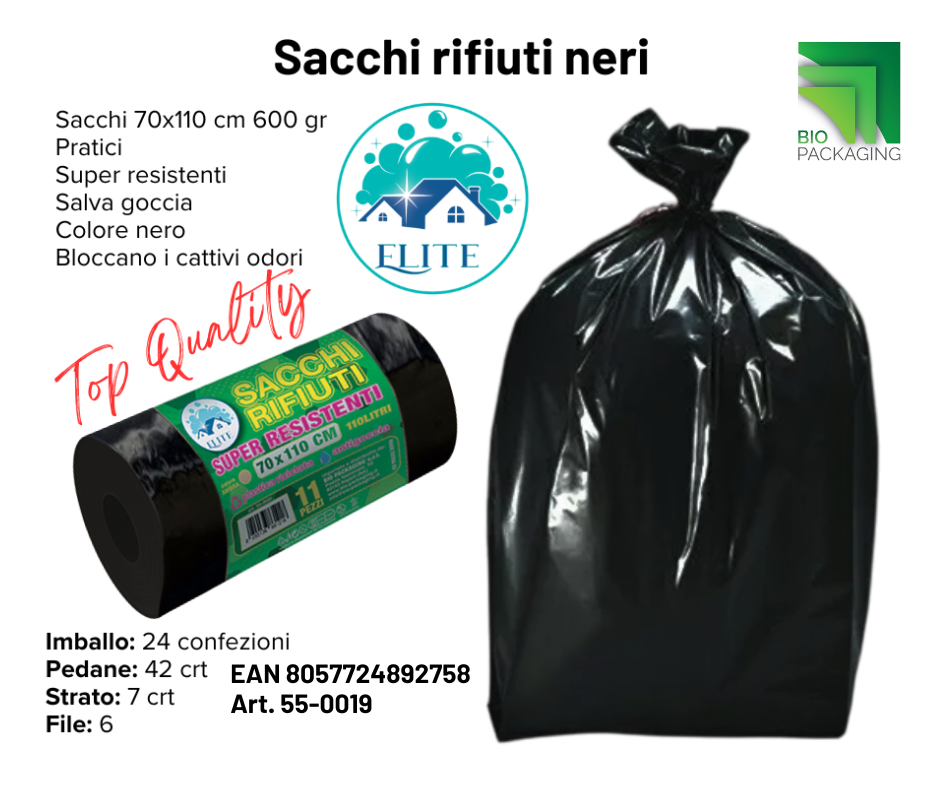 Immagine Sacchi rifiuti neri 70x110 cm gr 600