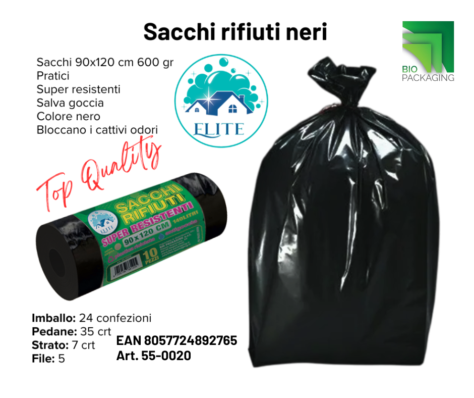 Immagine Sacchi rifiuti neri 90x120 cm gr 600