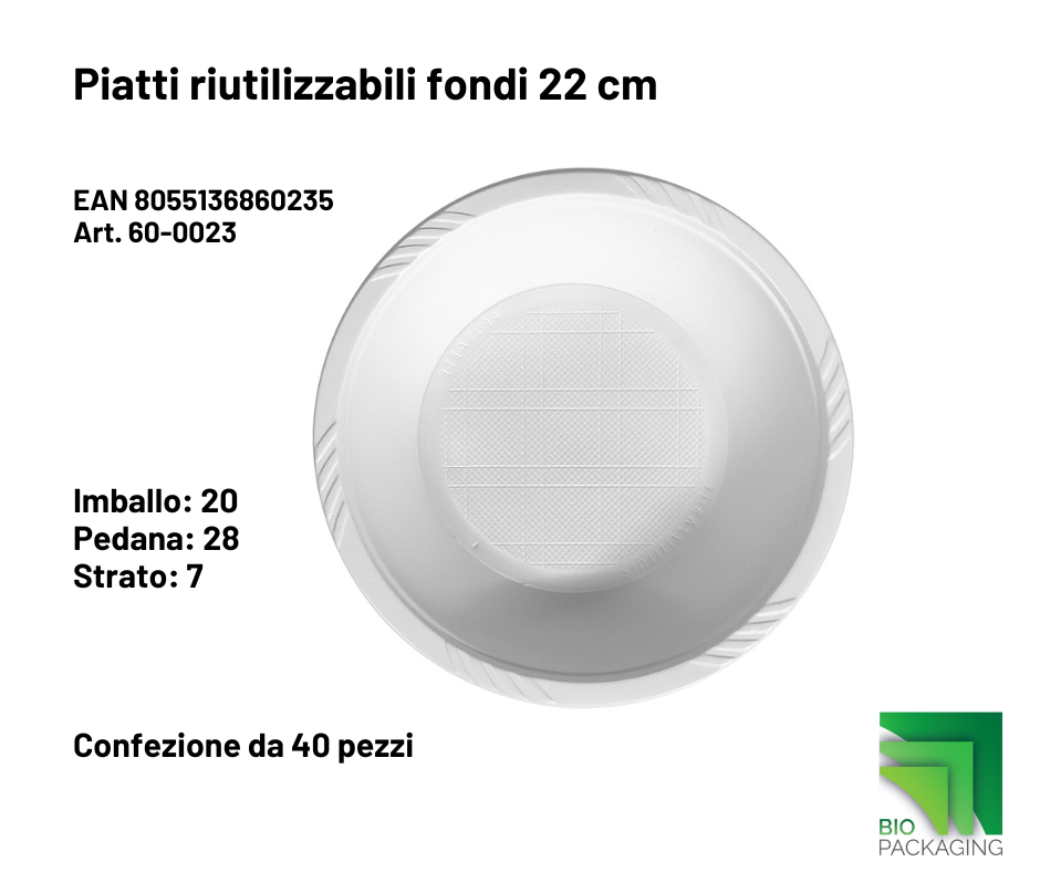 Immagine Piatti plastica reusable fondi 22 cm conf. 40 pz