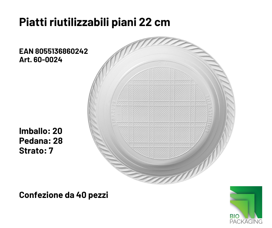 Immagine Piatti plastica reusable piani cm 22 conf. 40 pz