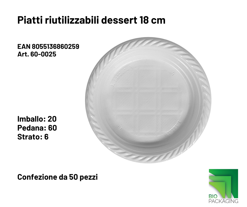 Immagine Piatti plastica reusable dessert 18 cm conf. 50 pz