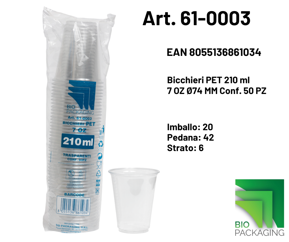 Immagine Bicchieri pet 210ml/7oz Ø74 mm conf. 50 pz