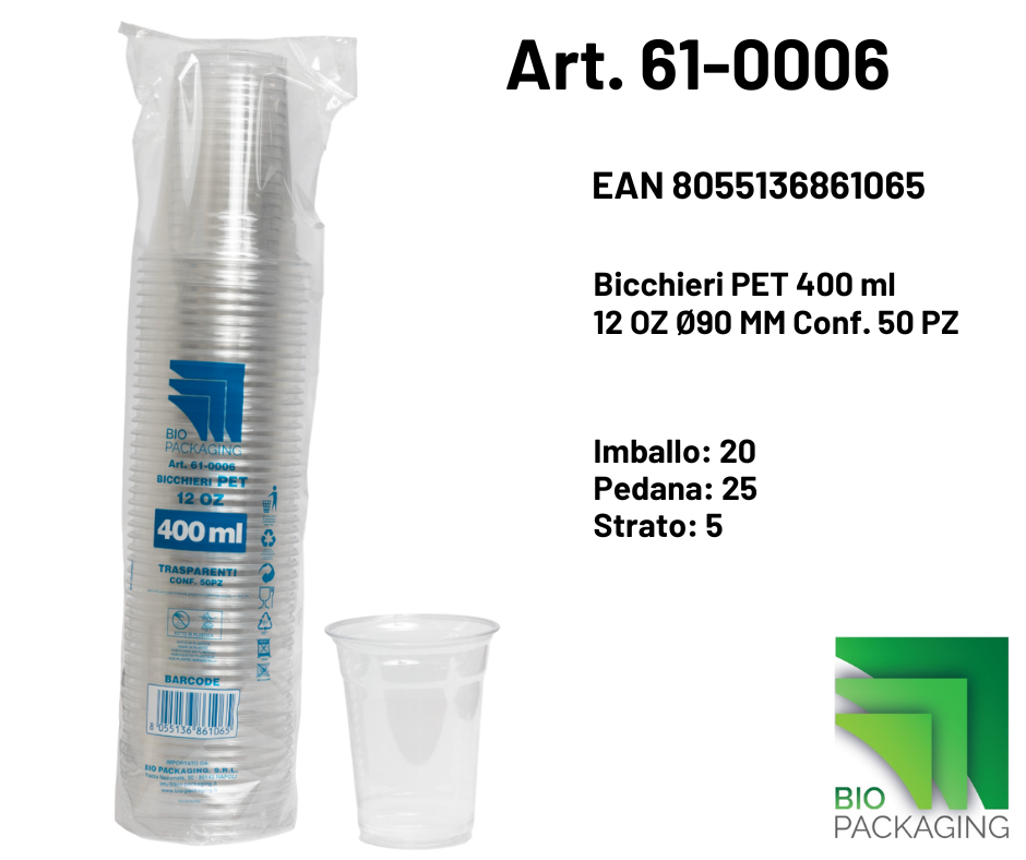 Immagine Bicchieri pet 400ml/12oz Ø90 mm conf. 50 pz