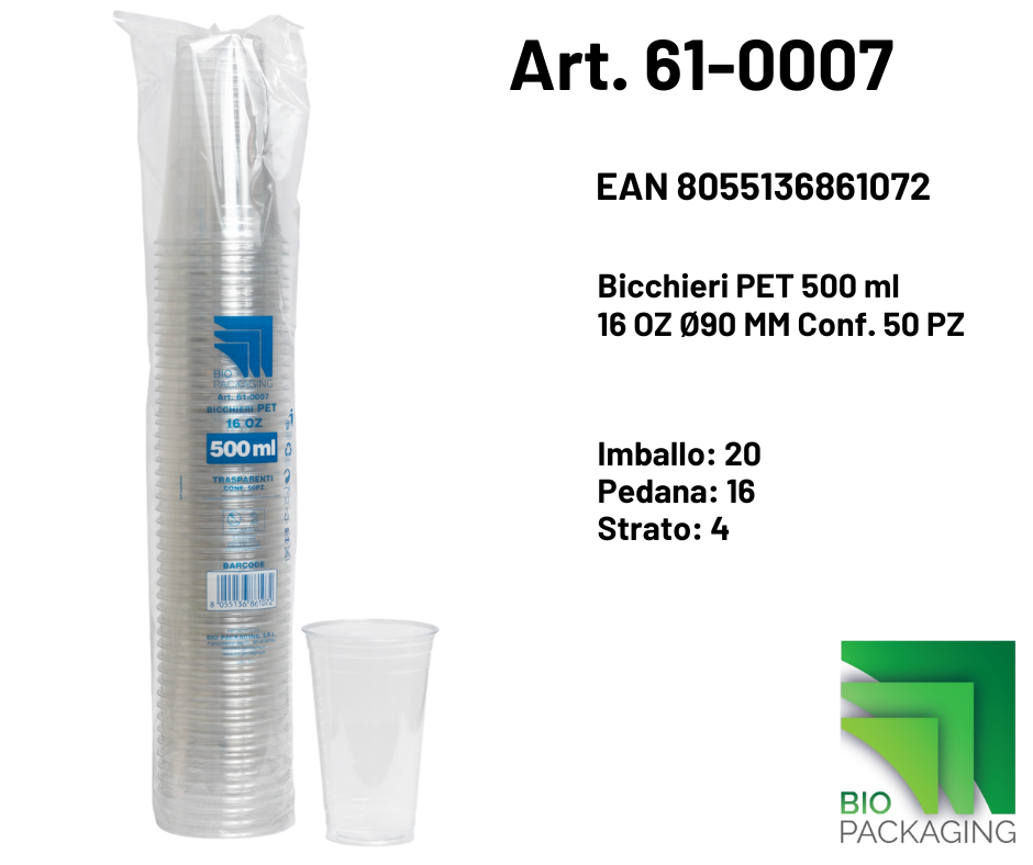 Immagine Bicchieri pet 500 ml/16oz Ø90 mm conf. 50 pz