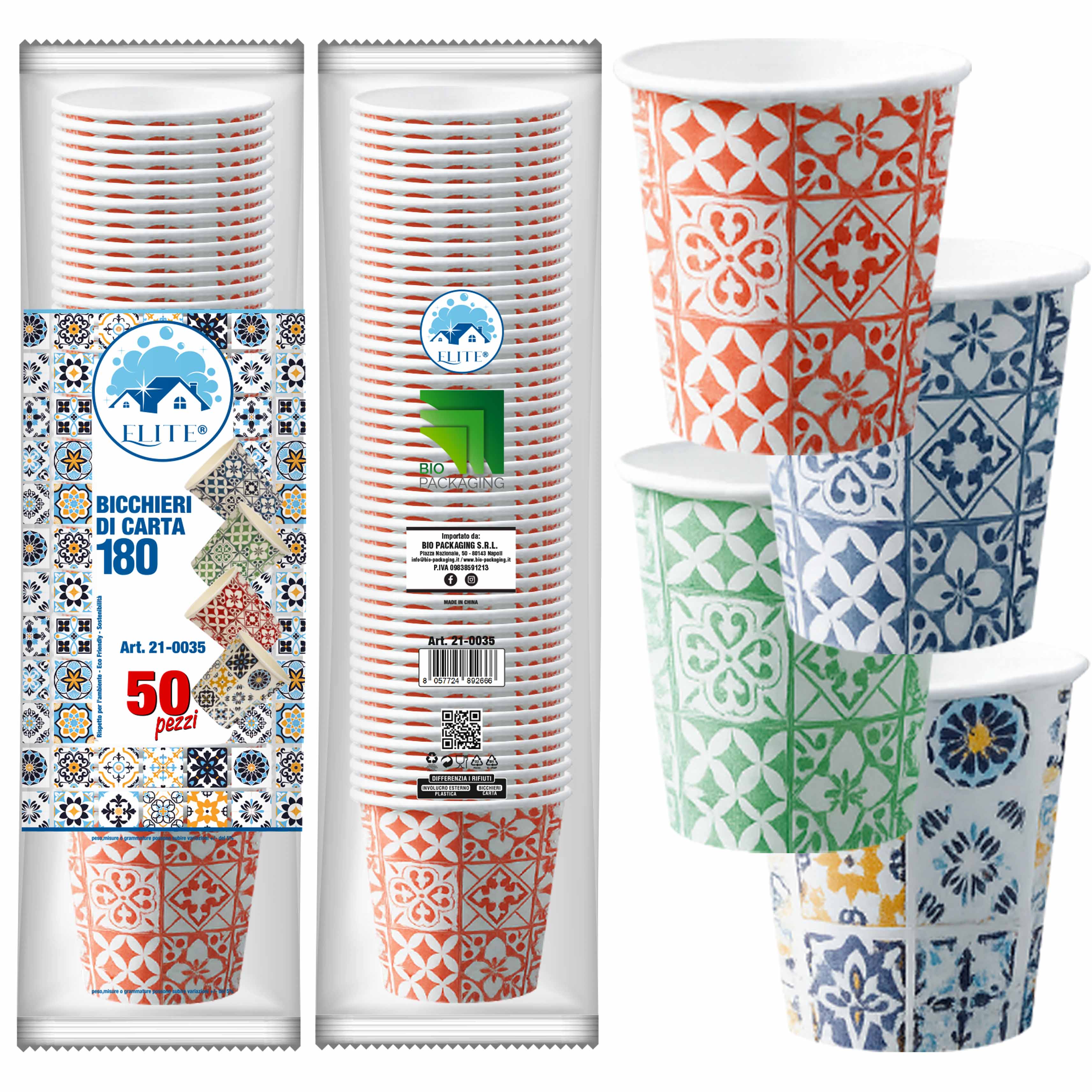 Immagine Bicchieri carta 180 ml maioliche conf.50 pz