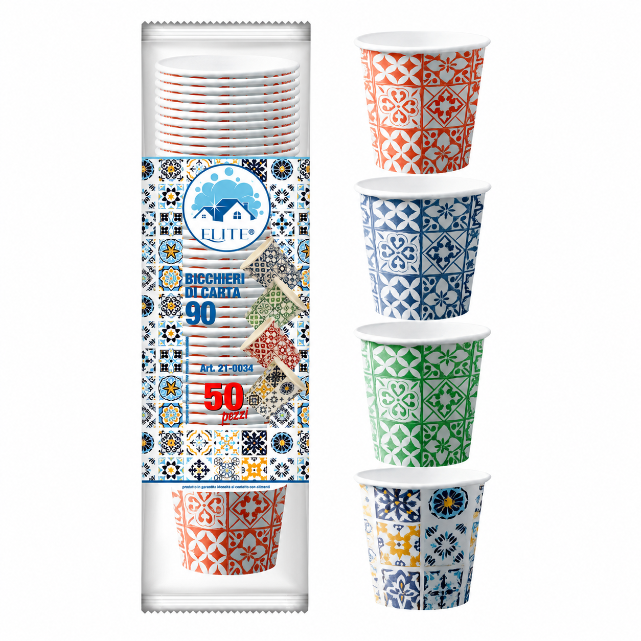 Immagine Bicchieri carta 90 ml maioliche conf. 50 pz
