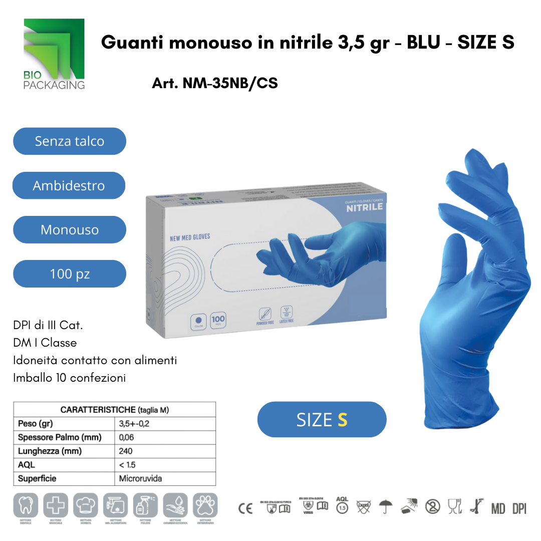Immagine Guanti nitrile blu conf. 100 pz - taglia s