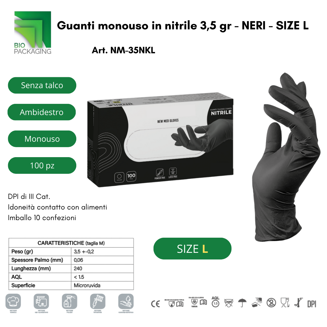 Immagine Guanti nitrile nero conf. 100 pz - taglia l