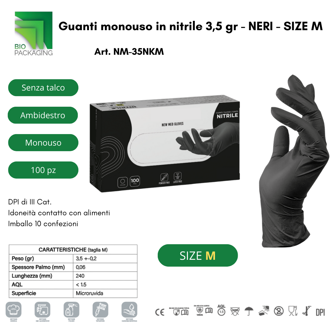 Immagine Guanti nitrile nero conf. 100 pz - taglia m