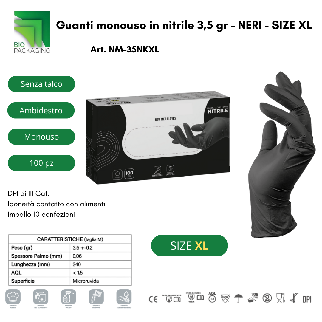 Immagine Guanti nitrile nero conf. 100 pz - taglia l